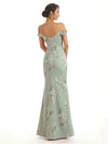 Trendy Cold Shoulder Side Slit Mermaid Floral Satin Maxi Floral Formal Dresses For Ladies