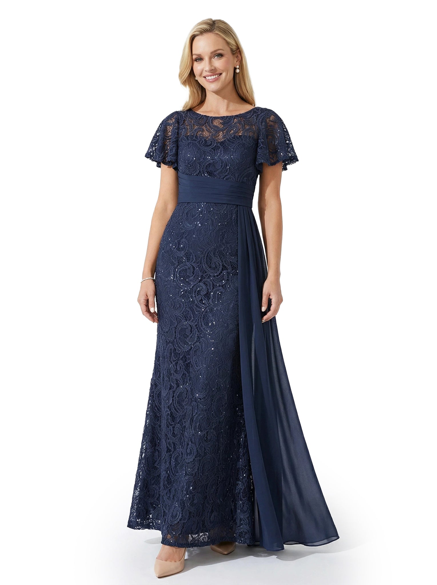 ChicSew Jewel Short Sleeves Lace Mermaid Floor Length Chiffon Elegant Mother Of The Bride Dresses