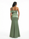 Modern One Shoulder Mermaid Ruched Satin Long Formal Dresses For Women Side Slit
