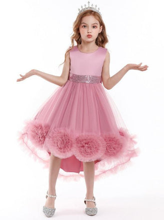 Flower Girls Dress Formal with Roses A-line Tulle Princess Gown for Wedding Kids Guest Dress