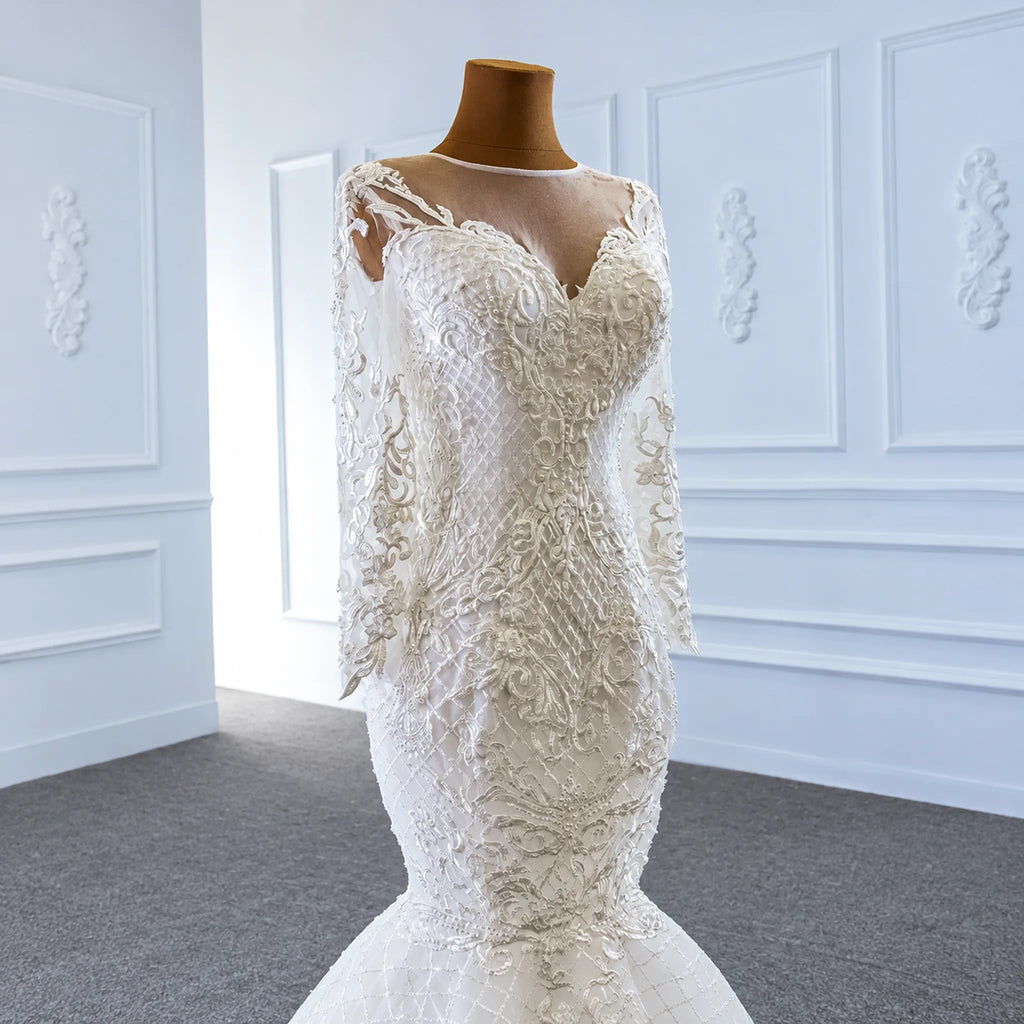 ChicSew Sparkly Mermaid Illusion Ball Gown Wedding Dress With Overskirt
