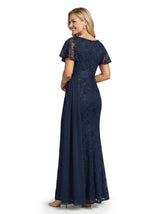 ChicSew Jewel Short Sleeves Lace Mermaid Floor Length Chiffon Elegant Mother Of The Bride Dresses
