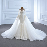 ChicSew Sparkly Mermaid Illusion Ball Gown Wedding Dress With Overskirt