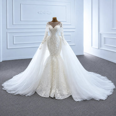 ChicSew Sparkly Mermaid Illusion Ball Gown Wedding Dress With Overskirt