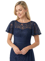 ChicSew Jewel Short Sleeves Lace Mermaid Floor Length Chiffon Elegant Mother Of The Bride Dresses