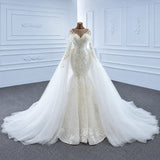 ChicSew Sparkly Mermaid Illusion Ball Gown Wedding Dress With Overskirt