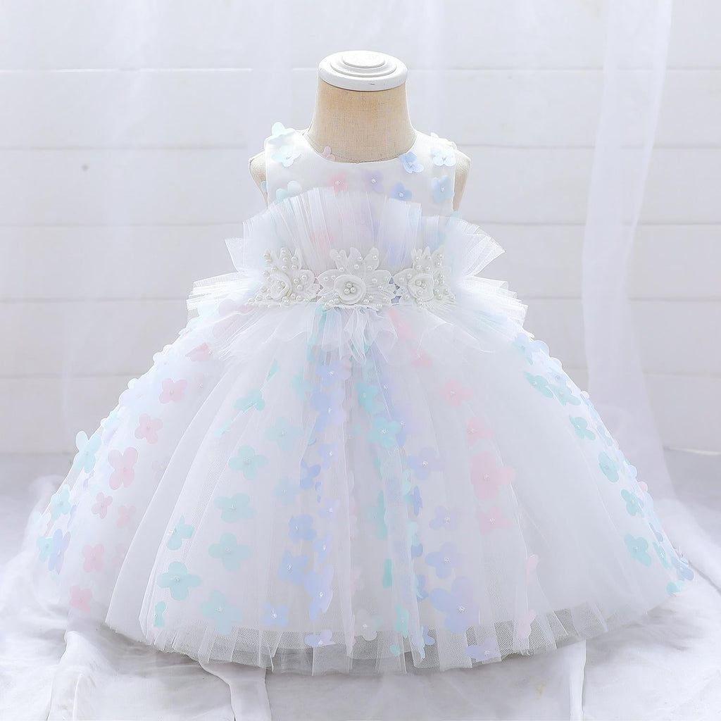 White Dresses For Girls Tulle Lace Infant Toddler Pageant Flower Girl Dress for Weddings and Birthday