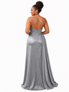 ChicSew Modern One Shoulder Side Slit Ruching Mermaid Soft Satin Floor-Length Bridesmaid Dresses