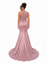 ChicSew Sleeveless Halter High Neck Lace Appliques Soft Satin Long Mermaid Bridesmaid Dresses