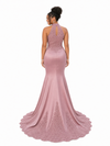 ChicSew Sleeveless Halter High Neck Lace Appliques Soft Satin Long Mermaid Bridesmaid Dresses