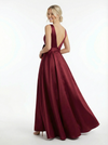 Simple Scoop A-line Side Slit Open Back Satin Long Party Prom Dresses