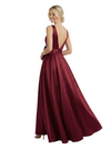 Simple Scoop A-line Side Slit Open Back Satin Long Party Prom Dresses