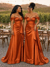 ChicSew V-Neck Off Shoulder Rhinestone Soft Satin Long Mermaid Bridesmaid Dresses