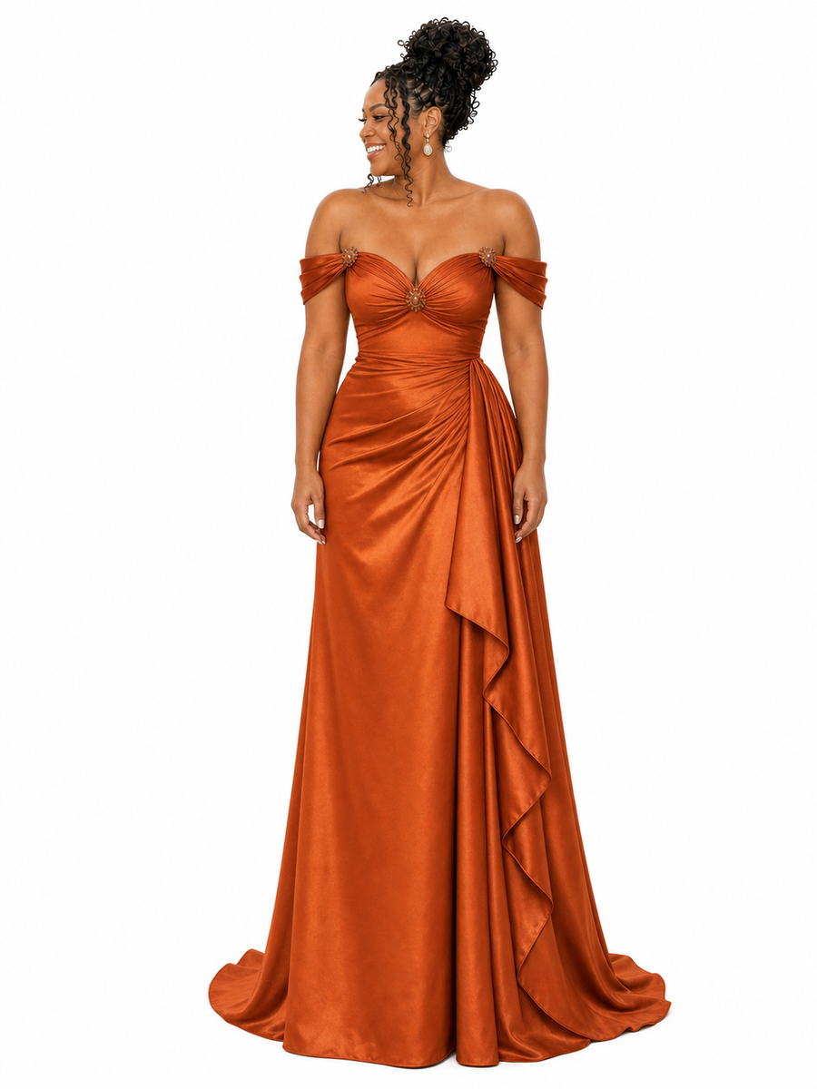 ChicSew V-Neck Off Shoulder Rhinestone Soft Satin Long Mermaid Bridesmaid Dresses — Flatter Your Figure