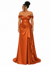 ChicSew V-Neck Off Shoulder Rhinestone Soft Satin Long Mermaid Bridesmaid Dresses
