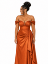 ChicSew V-Neck Off Shoulder Rhinestone Soft Satin Long Mermaid Bridesmaid Dresses