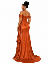 ChicSew V-Neck Off Shoulder Rhinestone Soft Satin Long Mermaid Bridesmaid Dresses