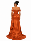 ChicSew V-Neck Off Shoulder Rhinestone Soft Satin Long Mermaid Bridesmaid Dresses