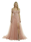 Elegant Off Shoulder A-line Tulle Applique Side Slit Long Evening Prom Dresses