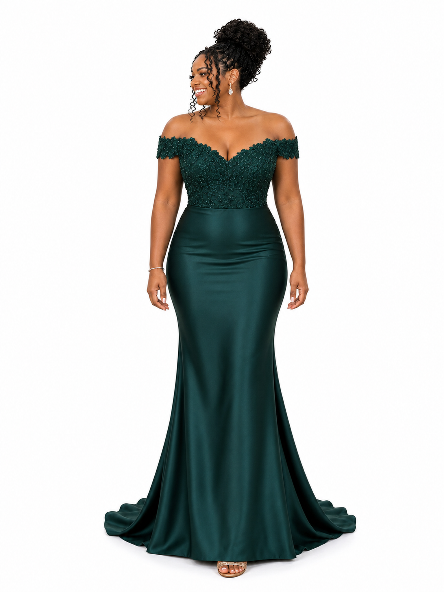 ChicSew Off Shoulder Soft Satin Maxi Mermaid Bridesmaid Dresses With Lace Appliques