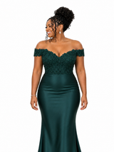 ChicSew Off Shoulder Soft Satin Maxi Mermaid Bridesmaid Dresses With Lace Appliques