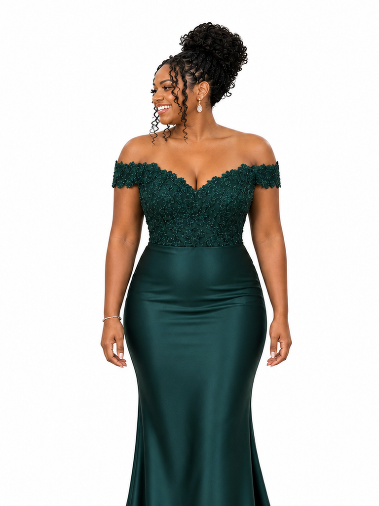 ChicSew Off Shoulder Soft Satin Maxi Mermaid Bridesmaid Dresses With Lace Appliques