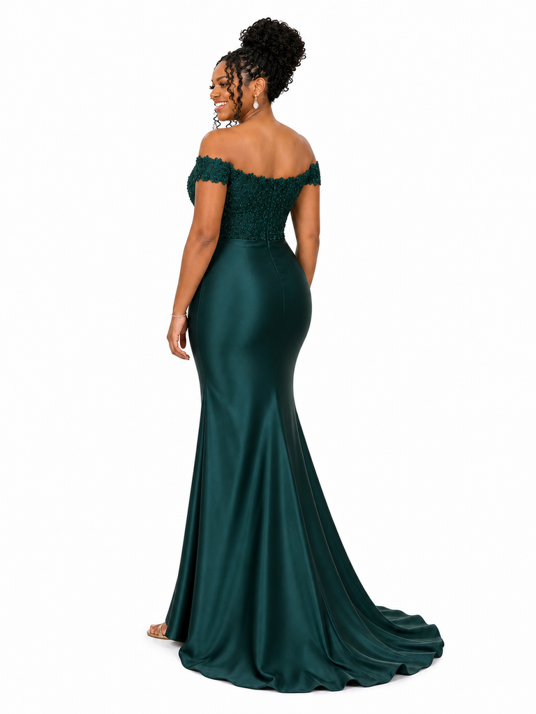 ChicSew Off Shoulder Soft Satin Maxi Mermaid Bridesmaid Dresses With Lace Appliques