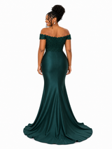 ChicSew Off Shoulder Soft Satin Maxi Mermaid Bridesmaid Dresses With Lace Appliques