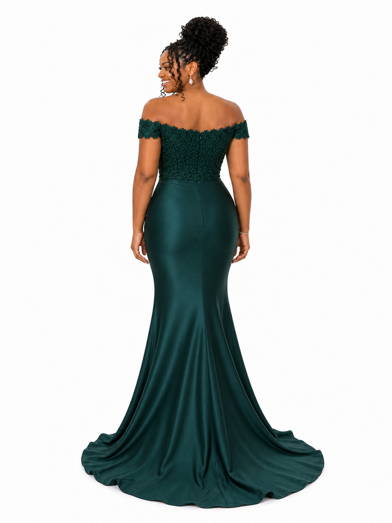 ChicSew Off Shoulder Soft Satin Maxi Mermaid Bridesmaid Dresses With Lace Appliques