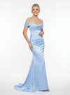 Elegant Cold Shoulder Mermaid Beaded Satin Long Evening Prom Dresses