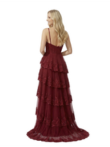Elegant Spaghetti Straps A-line Side Slit Lace Tulle Long Evening Prom Dresses
