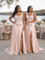 ChicSew Spaghetti Straps Soft Satin Long Mermaid Bridesmaid Dresses With Overskirt