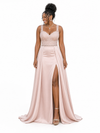 ChicSew Spaghetti Straps Soft Satin Long Mermaid Bridesmaid Dresses With Overskirt