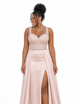 ChicSew Spaghetti Straps Soft Satin Long Mermaid Bridesmaid Dresses With Overskirt