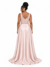 ChicSew Spaghetti Straps Soft Satin Long Mermaid Bridesmaid Dresses With Overskirt