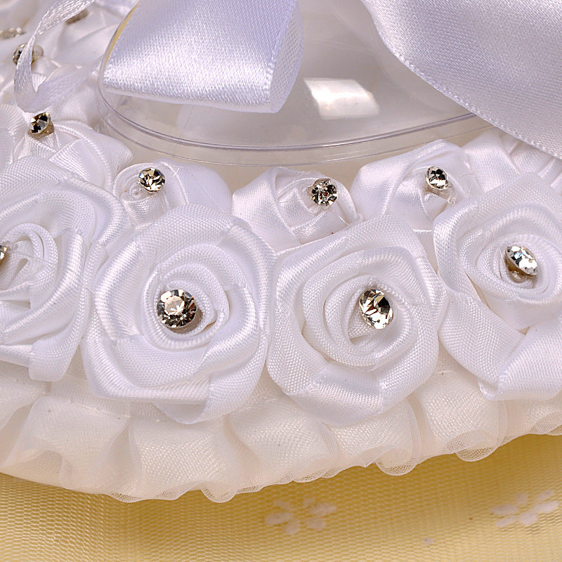 White Wedding Ring Pillow For Bride And Groom, Lace Ring Pillow Holder, JZH-5793
