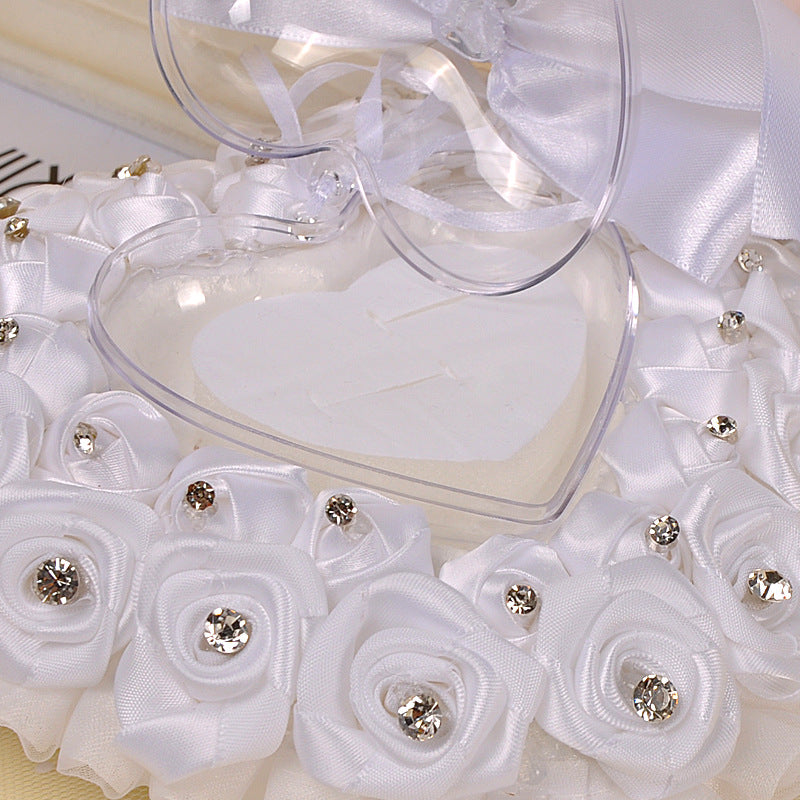 White Wedding Ring Pillow For Bride And Groom, Lace Ring Pillow Holder, JZH-5793