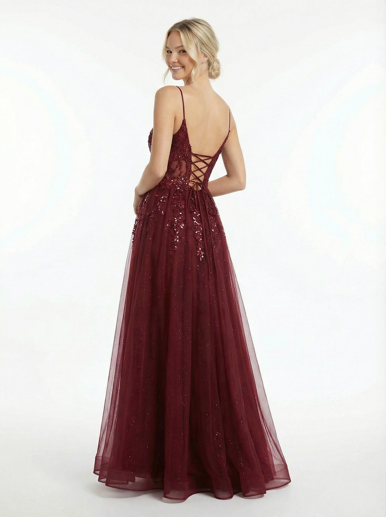 Sweet Tulle Cold Shoulder Beaded Side Slit Long Party Prom Dresses