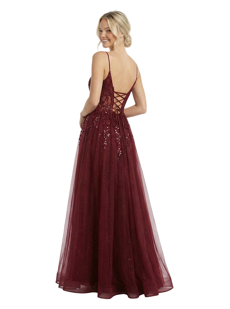 Sweet Tulle Cold Shoulder Beaded Side Slit Long Party Prom Dresses