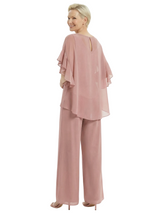 Modern Mother of the Bride Jumpsuit with Chiffon Jacket Ruffle Sleeve Formal Party