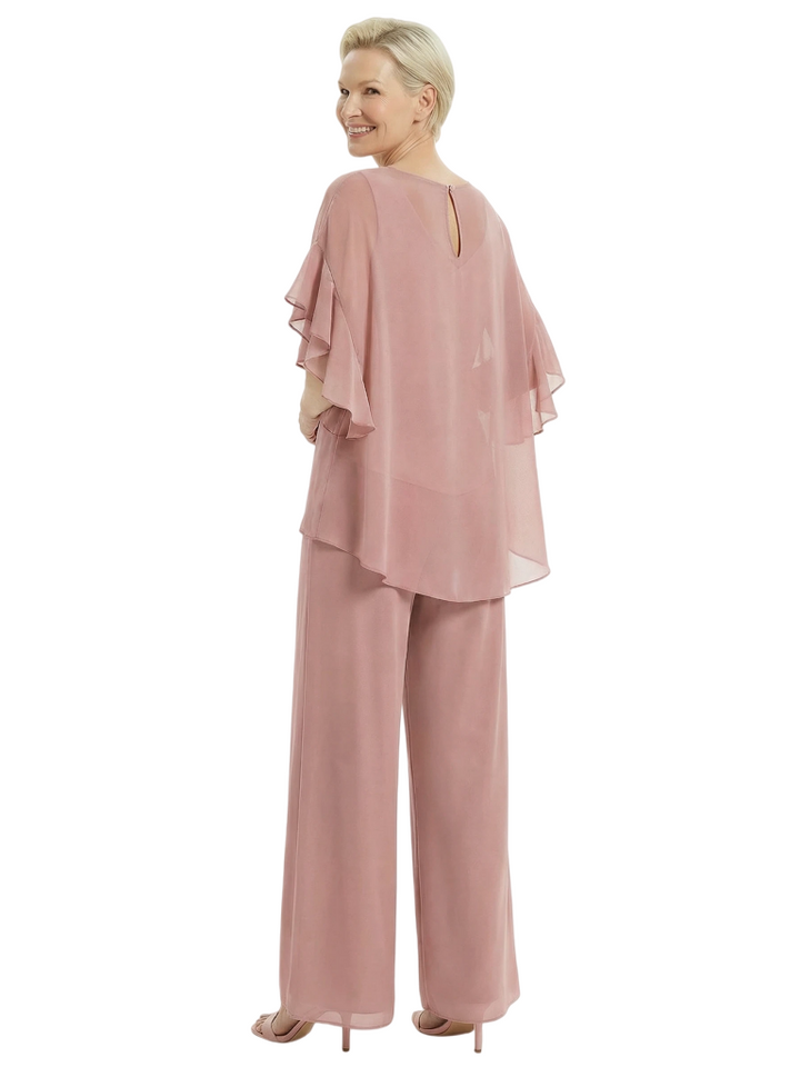 Modern Mother of the Bride Jumpsuit with Chiffon Jacket Ruffle Sleeve Formal Party
