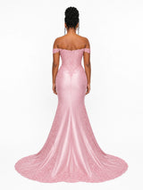 ChicSew Off Shoulder V-Neck Soft Satin Long Mermaid Bridesmaid Dresses With Lace Appliques