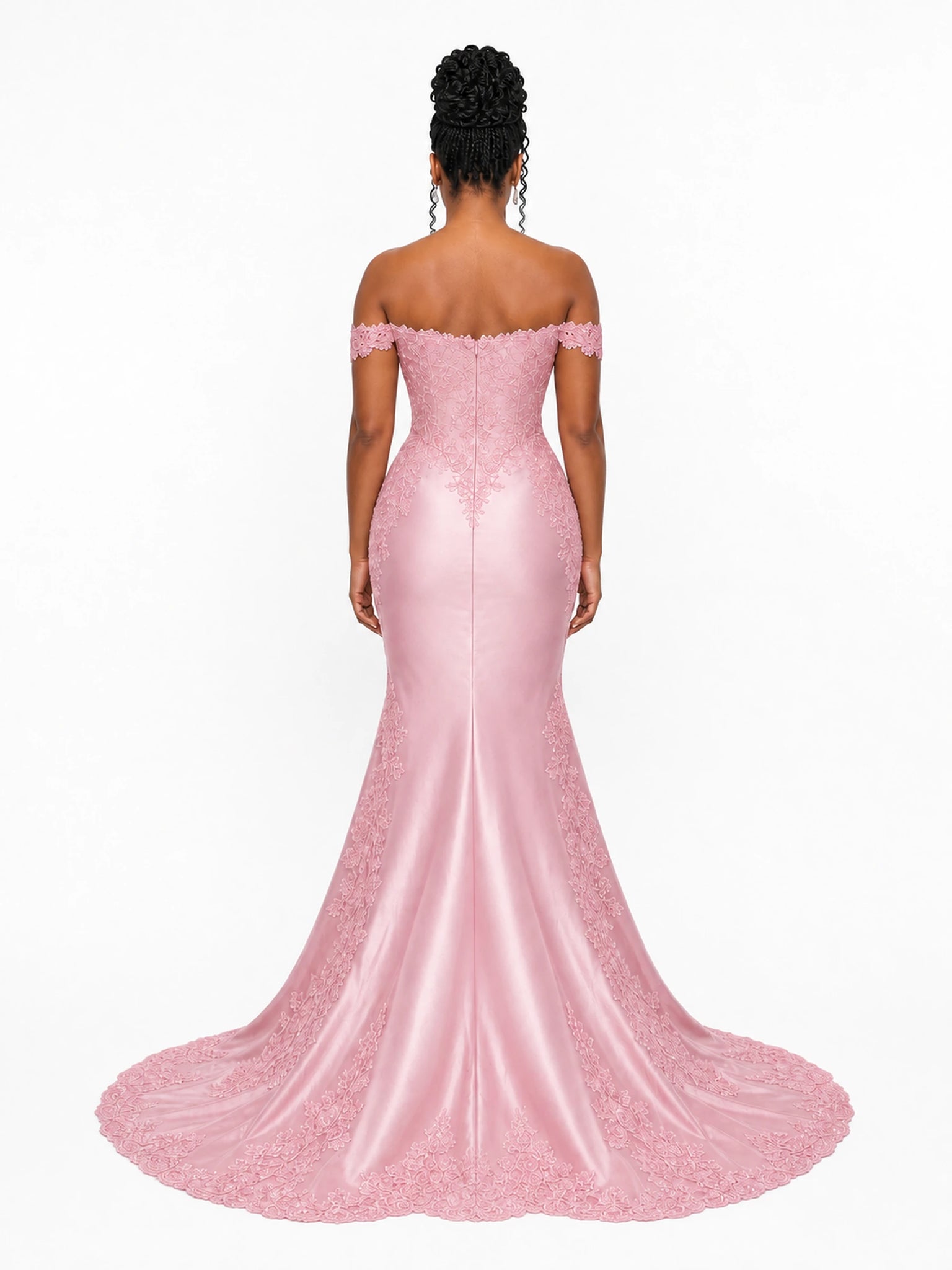 ChicSew Off Shoulder V-Neck Soft Satin Long Mermaid Bridesmaid Dresses With Lace Appliques