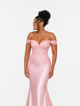 ChicSew Off Shoulder V-Neck Soft Satin Long Mermaid Bridesmaid Dresses With Lace Appliques