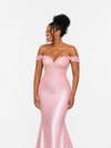 ChicSew Off Shoulder V-Neck Soft Satin Long Mermaid Bridesmaid Dresses With Lace Appliques