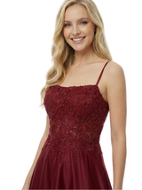 A-line Lace Beaded Spaghetti Straps Long Party Prom Dresses