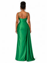 ChicSew Spaghetti Straps Ruching Soft Satin Mermaid Long Bridesmaid Dresses