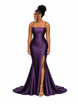 ChicSew Spaghetti Straps Soft Satin Mermaid Long Bridesmaid Dresses With Side Slit