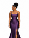 ChicSew Spaghetti Straps Soft Satin Mermaid Long Bridesmaid Dresses With Side Slit