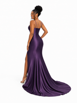 ChicSew Spaghetti Straps Soft Satin Mermaid Long Bridesmaid Dresses With Side Slit